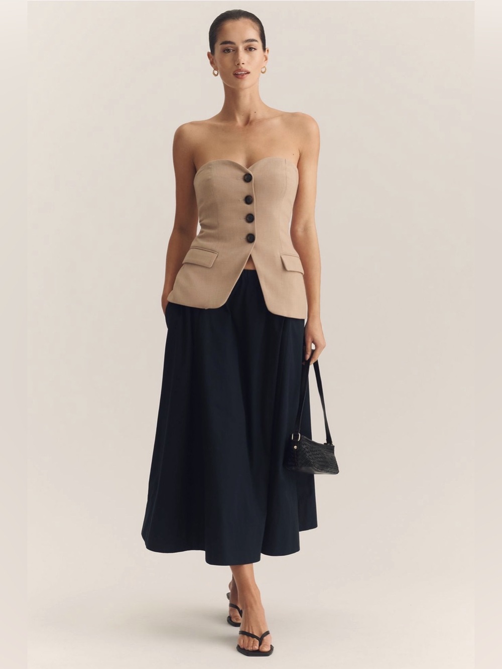 NWT Anthropologie Maeve Hallie Cotton Pull-On Midi Skirt Black L